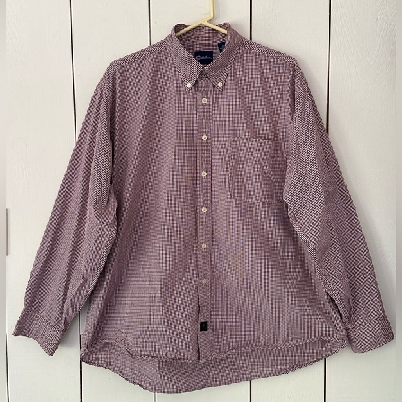 Catalina Men's Button-Up Shirt Mini Check Sz L Burgundy White Long Sleeve - Picture 1 of 9